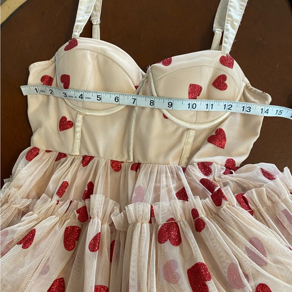 Asos exclusive Lace & Beads corset tiered mini dress in taupe rose heart sexy - Picture 9 of 11